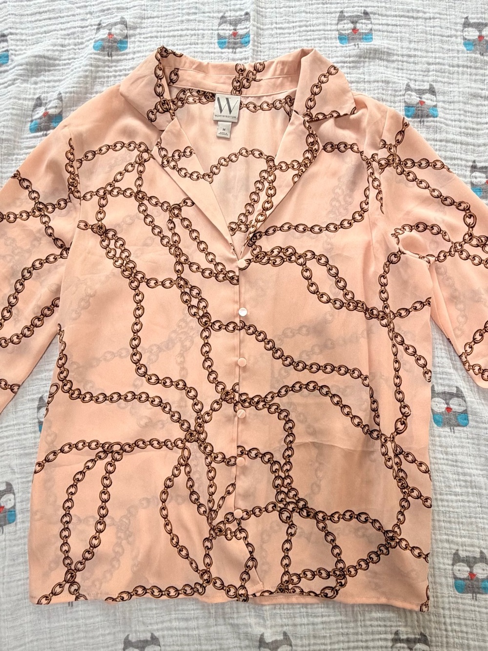 Worthington Chain Print Long Sleeve Blouse – Size Medium